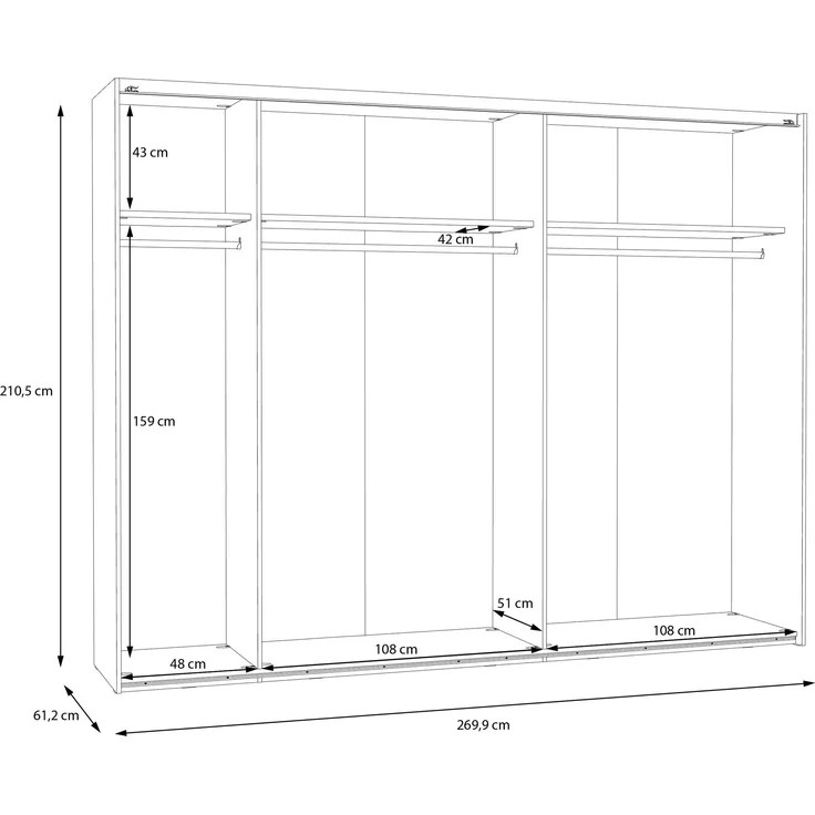 Schiebetürenschrank >MAYACUS< 3 Stangen, 3 Böden, weiß, Eiche Dekor - 269,9x210,5x61,2cm (BxHxT) – Bild 7