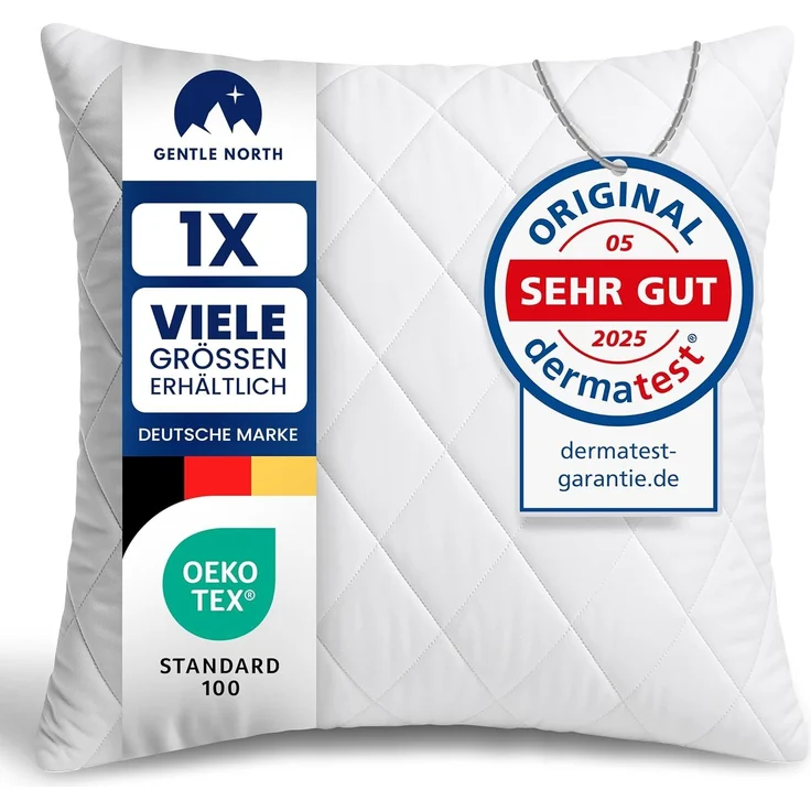 Gentle North Kopfkissen (80x80 cm groß) - Kissen für Bett und als Dekokissen - Mit Reißverschluss für Füllung - Sofakissen - Zierkissen für Couch und Sofa - Ökotex - Waschbar bis 60° - Weiß