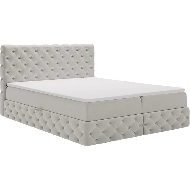 GRAINGOLD Canolo Doppelbett 160x200, Boxspringbett mit zwei Bettkästen, Glamour Stil, Velour-Stoff, Hellgrau – Bild 2