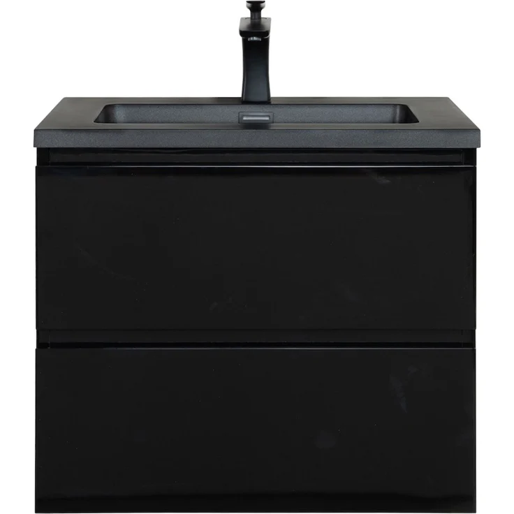 Badplaats Badmöbel Set mit Waschbecken und Unterschrank Angela 60 x 48 cm Schwarz Matt - Waschbeckenunterschrank mit Soft-Close und Schwarze Waschbecken, Vorgemontiert – Bild 4