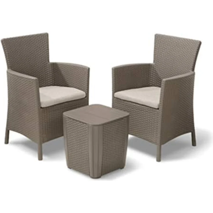 Allibert by Keter Balkonmöbel Set Iowa, cappuccino/sand, 3tlg, inkl. Sitzkissen, Kunststoff, flache Rattanoptik, wetterfest, uv-beständig – Bild 2