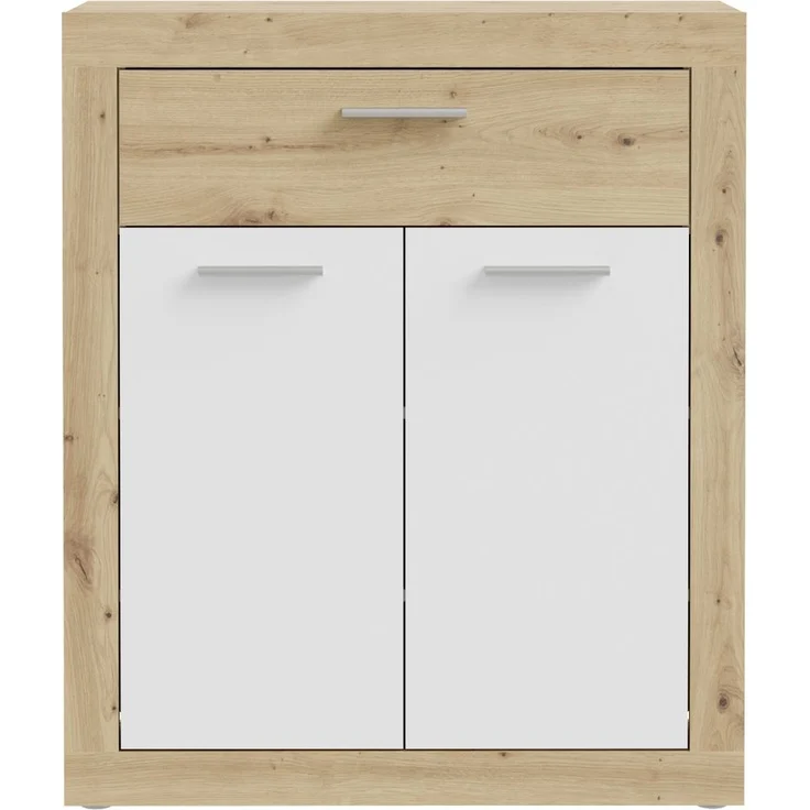 Schuhkommode >BACCIO< 2 Türen, 1 Schub, Weiss/ Artisan Eiche Dekor - 83x98,2x33,8cm (BxHxT) – Bild 1