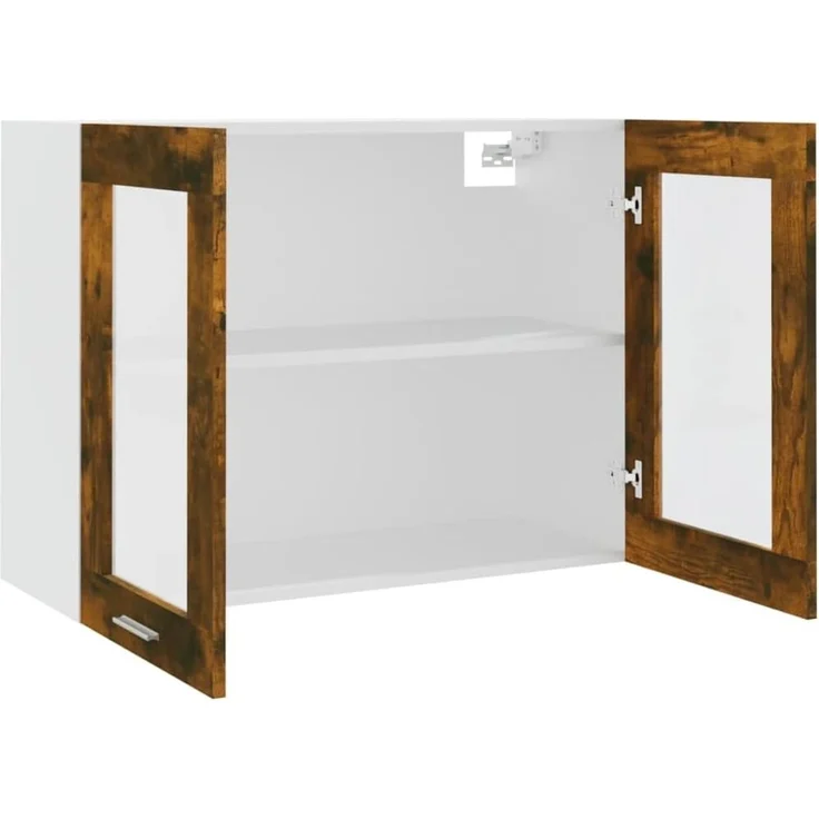 vidaXL Hängeschrank Glas, Wandschrank für Küche, Küchenschrank Wandmontage mit viel Stauraum, Schwebeschrank Schrank Küchenmöbel, Räuchereiche Holzwerkstoff – Bild 6