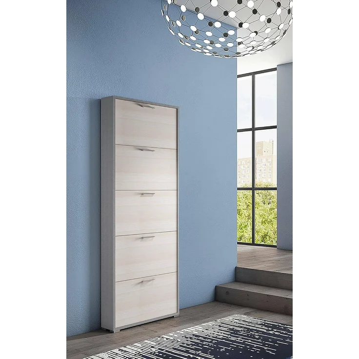 Dmora - Schuhregal Margherita, Mehrzweck-Eingangsmöbel mit 5 Falttüren, Moderner Schuhschrank, 100 % Made in Italy, 67 x 18 x 184 cm, Lärche, – Bild 1