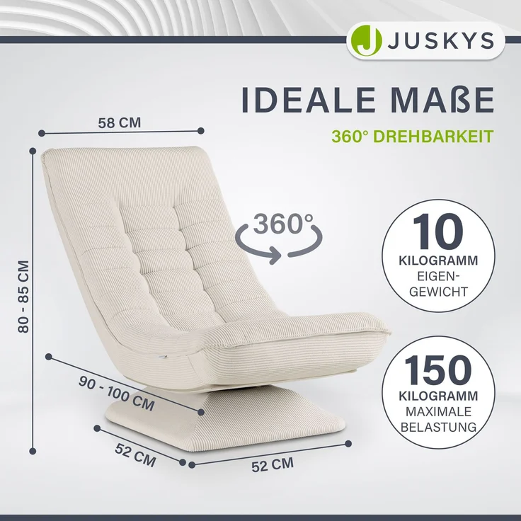 Juskys Relaxsessel Korsika - ergonomisches Design, 360° drehbar, hoher Komfort, klappbar, modernes Design, 5-lagige Polsterung, Cord-Bezug - Beige – Bild 3