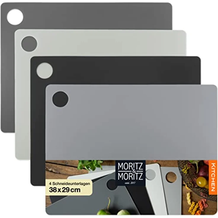 Moritz & Moritz Schneidebrett 4x Schneidematte Küche, Kunststoff, (4et-Set, 4-St), Je 38 x 29 cm für schnelles Abeiten – Bild 2