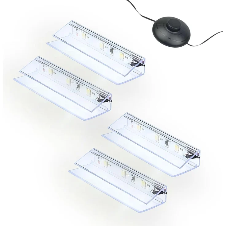 kalb LED Glaskantenbeleuchtung LED Glaskantenbeleuchtung Clip Set 3000K/5000K Transparent Plug & Play, 4er Set kaltweiß