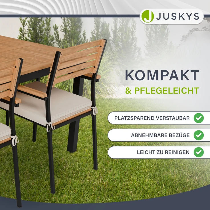 Juskys 'Rhodos' Gartengarnitur - Tisch, 4 Stühle & Auflagen, Akazienholz Natur & Schwarz – Bild 6