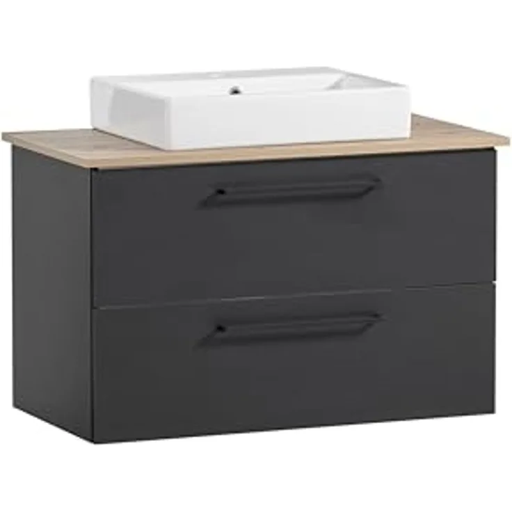 Schildmeyer Waschtisch Malte, Holzwerkstoff, Schwarzmatt/Artisaneiche Dekor, 86 x 45 x 66,4 cm