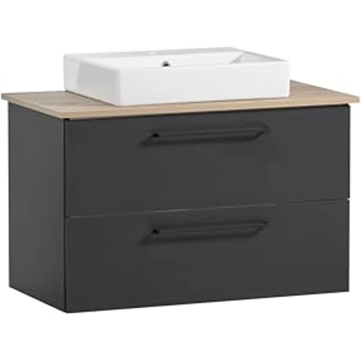 Schildmeyer Waschtisch Malte, Holzwerkstoff, Schwarzmatt/Artisaneiche Dekor, 86 x 45 x 66,4 cm – Bild 1
