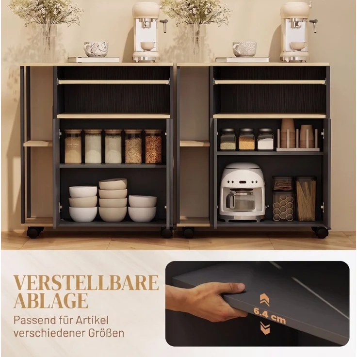 Küchenwagen 80x40x82 cm mit Arbeitsplatte, Schrank und Rollen – Schwarz – Bild 5