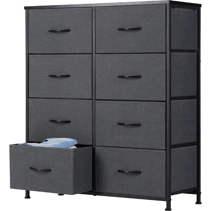 Sweetcrispy Kommode,Sideboard Wohnzimmer für Schlafzimmer mit 8 Stoffschubladen,Einstellbare Füße Schubladenschrank,Grau
