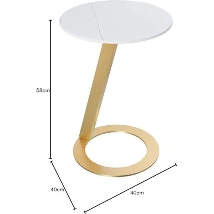 DRW Runder Beistelltisch aus Marmor und Metall in Weiß und Gold, 40x58 cm, 40x58 cm – Bild 2