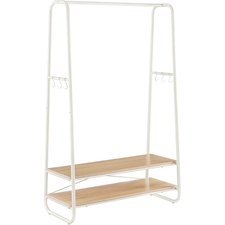 Vasagle Kleiderständer mit 2 Ablagen und 6 Haken, Stahlgestell Weiß/Natur, 45 x 100 x 160 cm – Bild 2