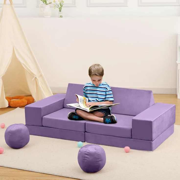 GarveeHome Spielsofa Für Kinder, Umbaubares Kindersofa Mit 12 Modulen, Kindercouch-Bausteine,Klappbare Schaumstoffcouch Für Kinderzimmer, Schlafzimmer, Spielzimmer