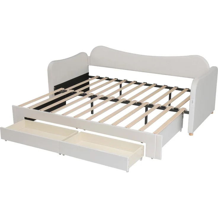 Schlafsofa mit Bettfunktion, Schubladen, Lattenrost, USB und Type-C, 90x200cm/180x200cm, Liegefläche erweiterbar, Polsterbett, Samt – Bild 8