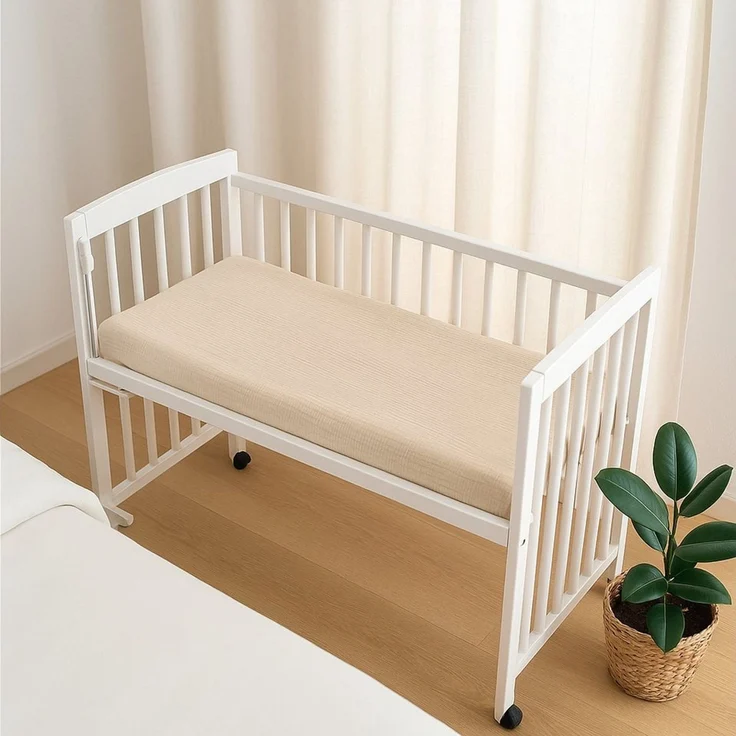 BabyLux Spannbettlaken für Beistellbett 50x90 cm Musselin Bettlaken mit Gummizug, Gummizug: Ja, 50x90_Musselin_Beige – Bild 2