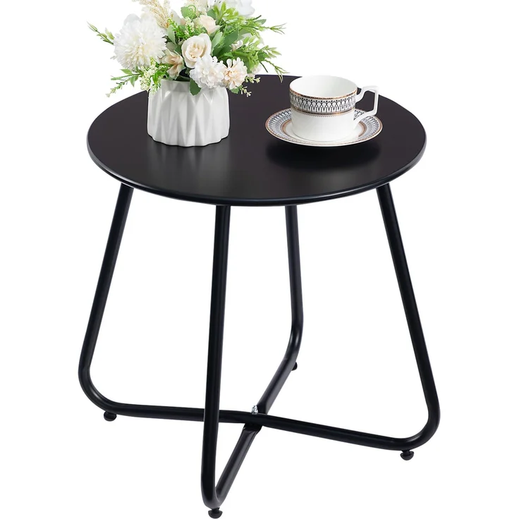 HollyHOME Beistelltisch Outdoor Balkontisch Klein Gartentisch Rund Beistelltisch Metall Wetterfest Loungetisch Outdoor Couchtisch für Patio Terrasse Wohnzimmer, Schwarz – Bild 1