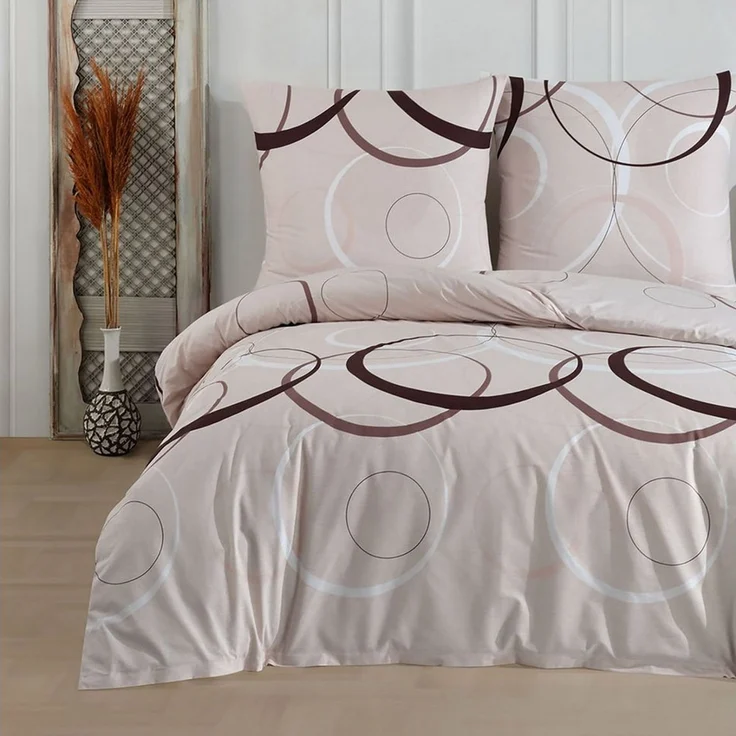 Buymax Bettwäsche Wave, Bettgarnitur, Bettbezug Set, Renforcé: 100% Baumwolle, 2 teilig, mit Reißverschluss, gemustert, Kreise, Beige, 135x200 cm – Bild 1