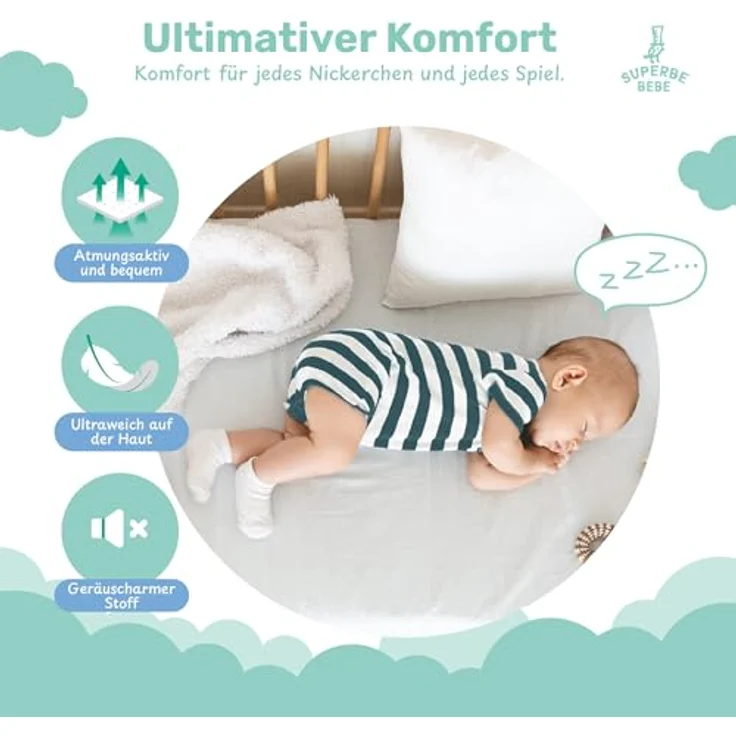 Matratzenschoner 60x120 wasserdichte Matratzenauflage - Bettunterlagen - Baby Bed Cover - wasserdichte Betteinlage - Wasserdichter Matratzenschutz Mit 30cm Bonnet - Weiße Jersey Bettschutz Unterlage – Bild 3