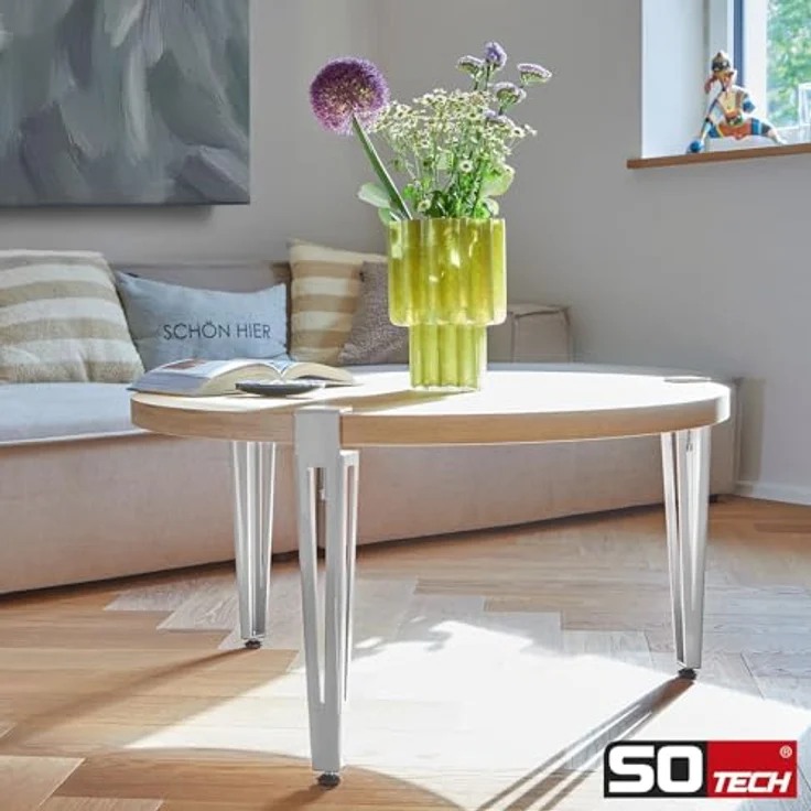 SO-TECH® Tischbein ColorLine in F-Form konisch zulaufend von 70 auf 40 mm, mit Klemmschraube (ohne Bohren) - weiß - Höhe 464 mm - 4x – Bild 4