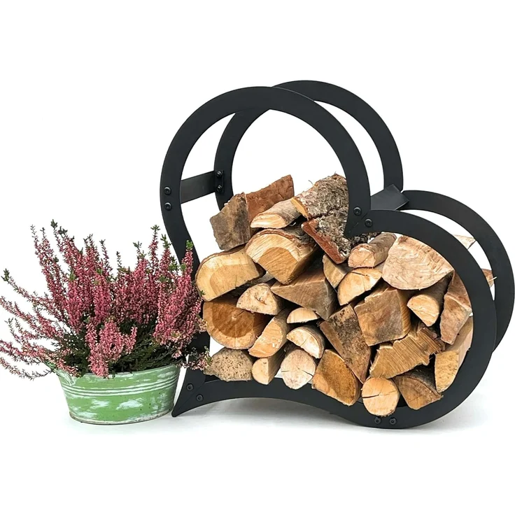 DanDiBo Kaminholzregal Innen Metall Schwarz Stehend Herz 52 cm Kaminholzständer 96469 Kaminholzhalter Brennholzregal Feuerholzregal – Bild 3