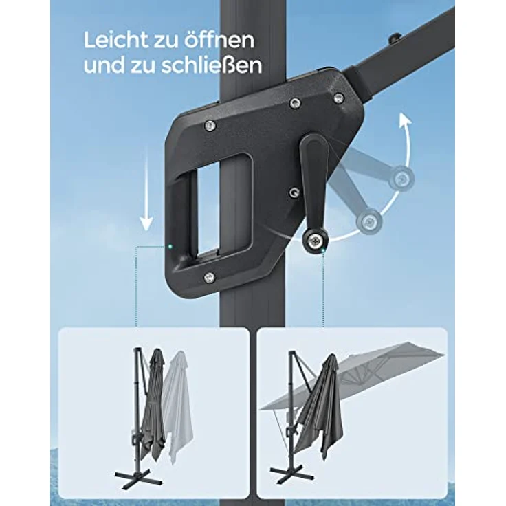 Songmics Sonnenschirm mit Ständer, 360° drehbar, UPF 50+, Rauchgrau, 253 x 290 x 290 cm – Bild 9