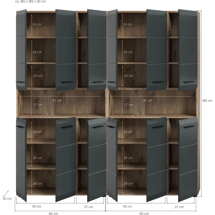 Badkombination (B/H/T: 180x185x30 cm) in schwarz matt und Nox Oak Nachbildung – Bild 4
