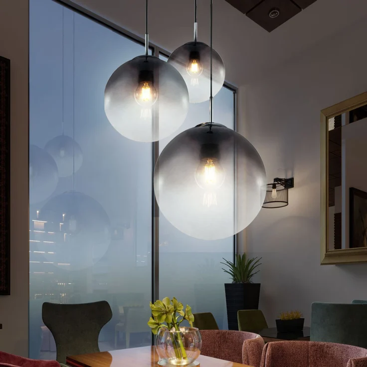 LED Hängelampe, Chrom, Glaskugeln, rauch, Höhe 120 cm – Bild 8