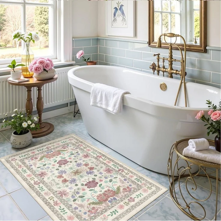 Agger Fußmatte Vintage-Blumen-Fußmatte, Boho-Teppich für den Eingangsbereich, dekorative Fußmatte für Badezimmer, Haustür und Wohnraumdekoration – Bild 3
