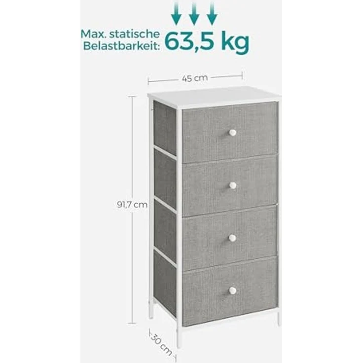 Songmics 'STL314L10' Kommode mit 4 Stoff-Schubladen, Holz / Stahl taubengrau-cremeweiß, 91,7 x 30 x 45 cm – Bild 3