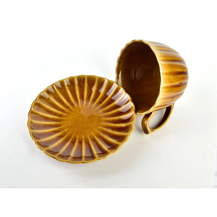 Tasse mit Untertasse Porzellan EVIE HONEY 10x13x7,5 cm / 14,8x2,5 cm Honigfarben 1 Set – Bild 2