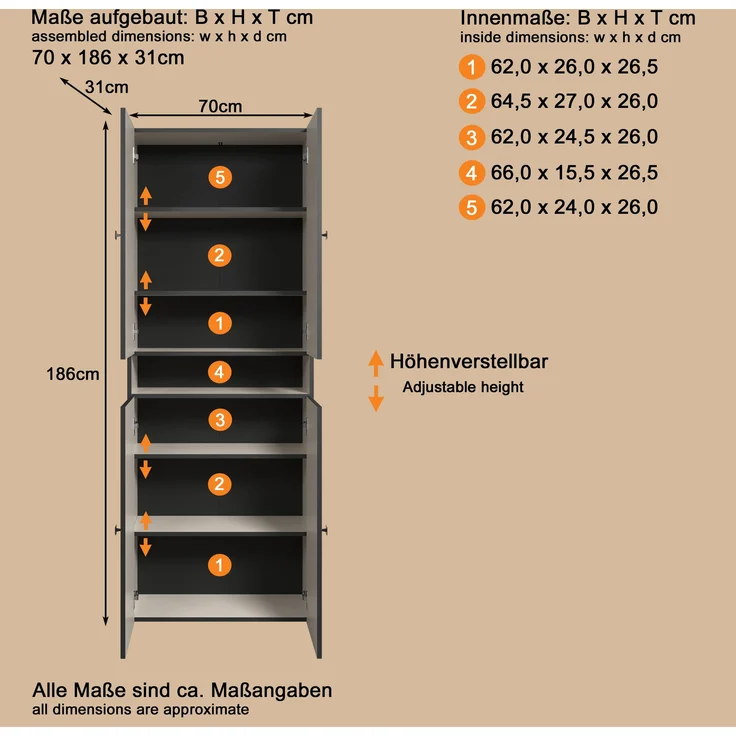 Badezimmer Hochschrank Bliss in Evoke Eiche und grau 70 x 186 cm – Bild 6