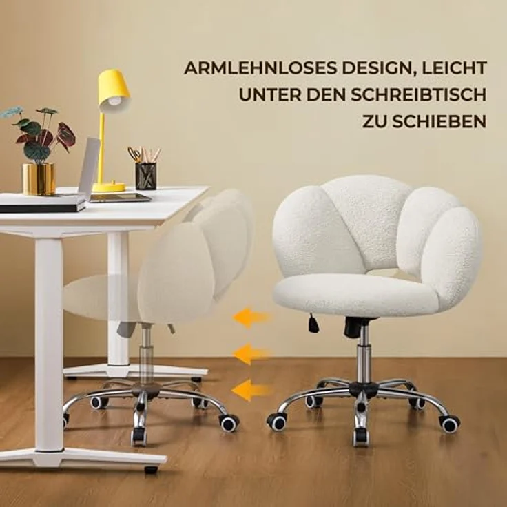 Yaheetech Schreibtischstuhl Bürostuhl Ergonomisch Bürosessel in Wolkenform Schminktischstuhl bis 136 kg Belastbar Computerstuhl Höhenverstellbar für Schlafzimmer Büro Wohnzimmer Weiß – Bild 8
