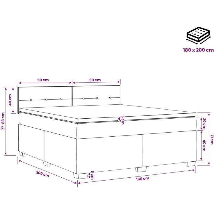 vidaXL Boxspringbett mit Matratze Dunkelblau 180 x 200 cm Samt 3450768 – Bild 11