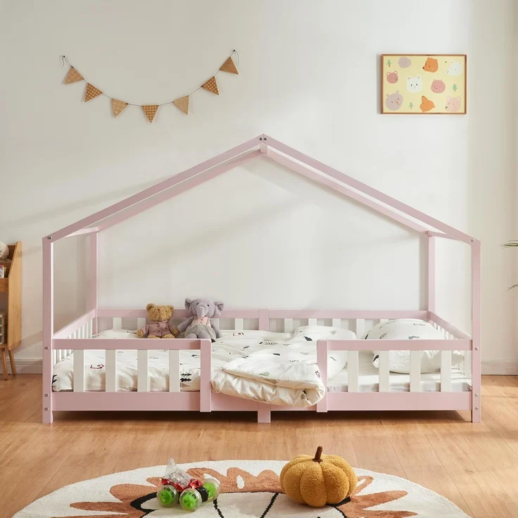 Kinderbett Treviolo 140x200 cm mit Kaltschaummatratze und Gitter Rosa / Weiß [en. casa] – Bild 2