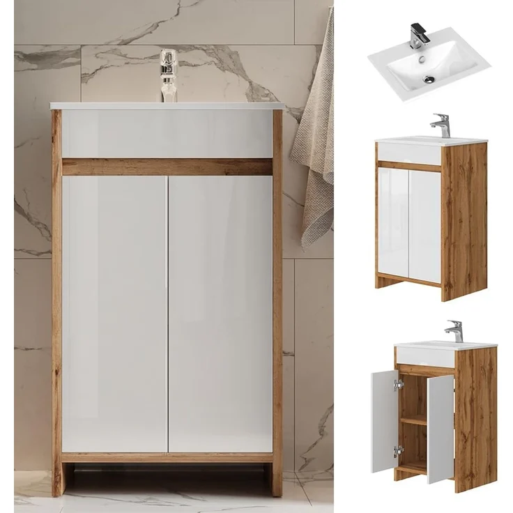 Waschbeckenunterschrank Lemgo Goldkraft Eiche 2-teilig Vicco – Bild 4
