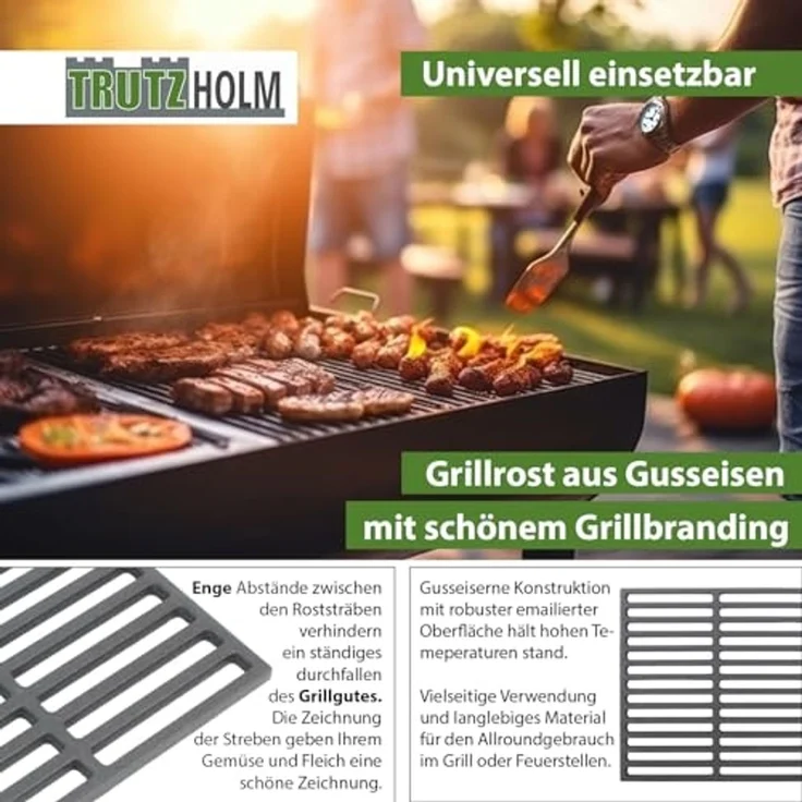 Baumarktplus Grillrost rechteckig emailliert, Gusseisen schwarz, 45x26 cm – Bild 6