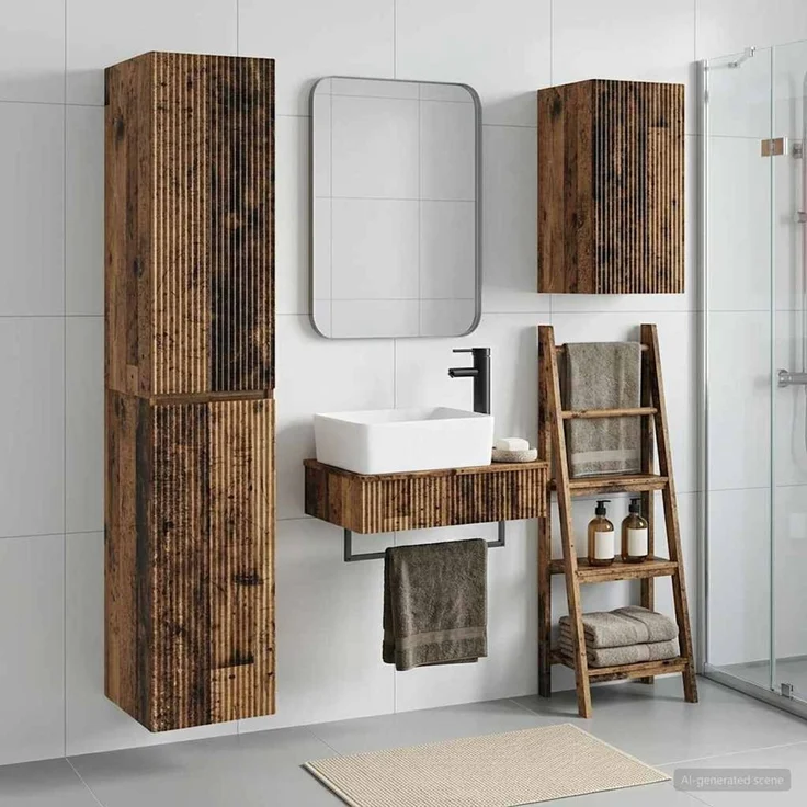 vidaXL Badezimmerschrank-Set 3 stk. Altholz 33 x 34,5 x 160 cm 3406061 – Bild 1