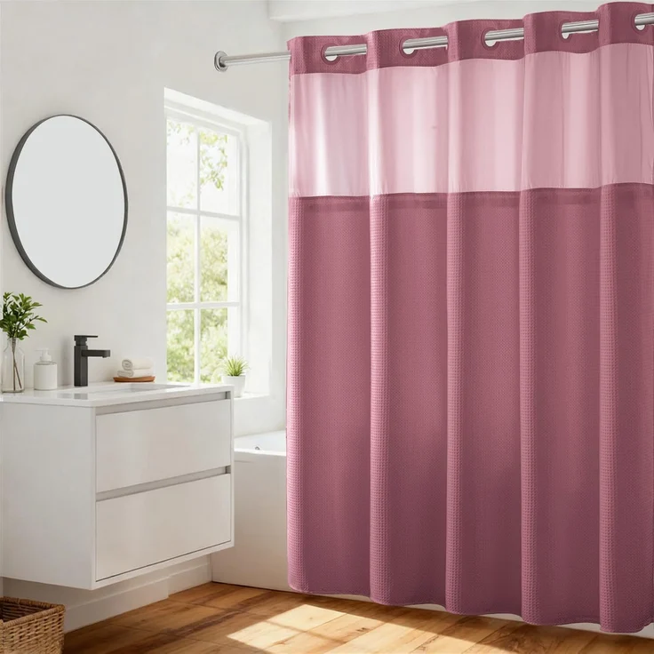 River Dream Duschvorhang, Waffelgewebe, mit einrastendem Einsatz, 71x74 cm, Hotelqualität, Spa wie Badvorhang, Blasses Mauve