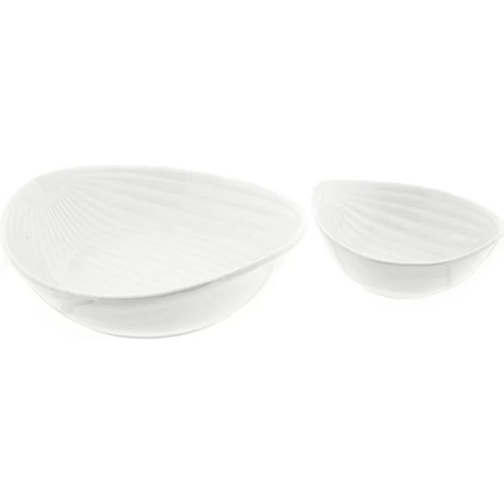 Sunay 8 Teiliges Snackschalen-Set in Weiß aus Porzellan Riffle Design Ovalförmig – Bild 3