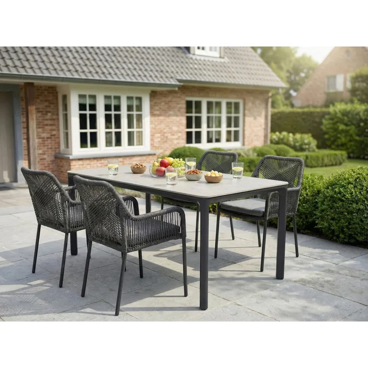 STILO Gartenstuhl, mit Armlehnen, Aluminiumgestell und Rope in Charcoal, inkl. Sitzkissen in Grau – Bild 1