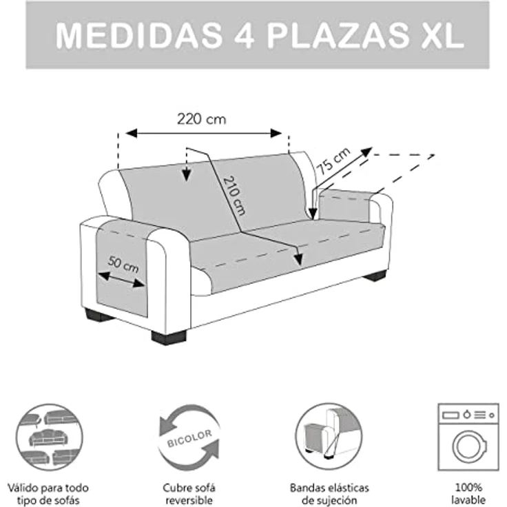 Martina Home Milano 4-Sitzer XL gepolsterter Sofabezug – Grau/Anthrazit – Bild 4