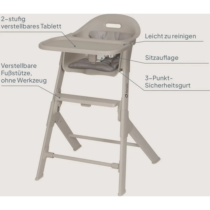 lionelo Hochstuhl BENY (Set), Verstellbare Fußstütze / 2 Stufen / leicht zu reinigen – Bild 1