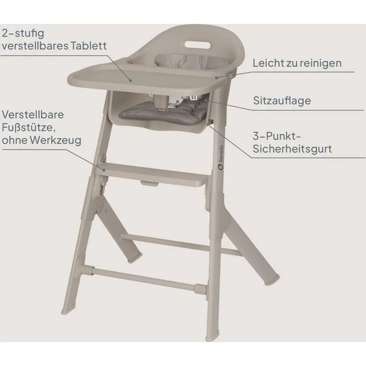 lionelo Hochstuhl BENY (Set), Verstellbare Fußstütze / 2 Stufen / leicht zu reinigen