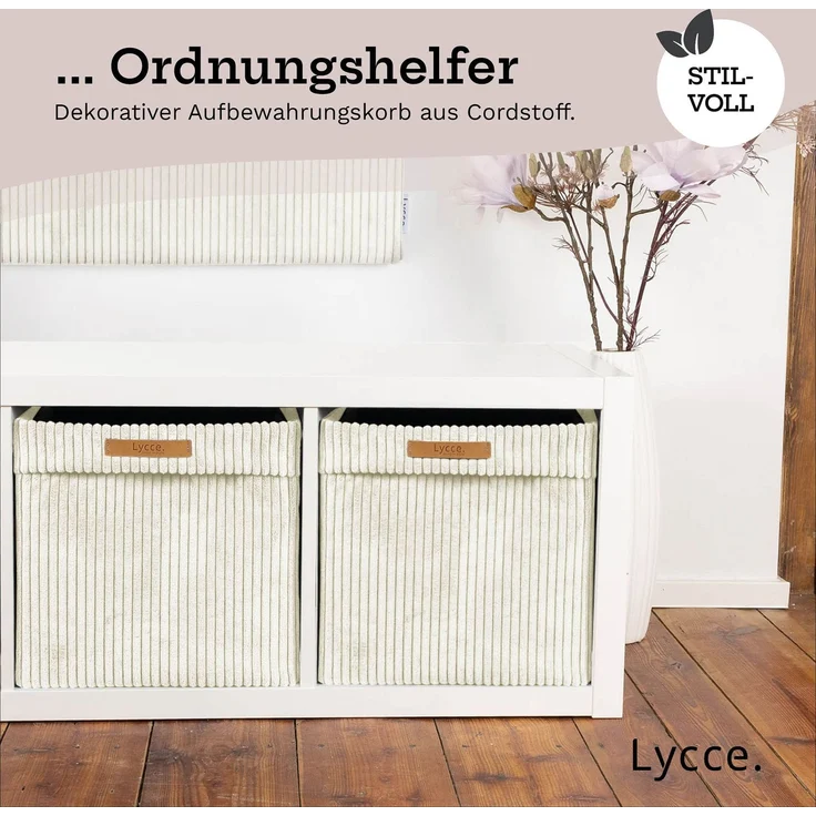 Lycce faltbare Aufbewahrungsbox, 4er Set - Cord, passend für Kallax Regal, abnehmbarer Bezug, robust, formstabil Vanille 31x33x33cm – Bild 9