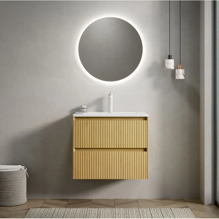 Waschtisch mit Keramikwaschbecken, 2 Soft-Close-Schubladen, 61x39x51,5, Golden Eiche/Weiß – Bild 2