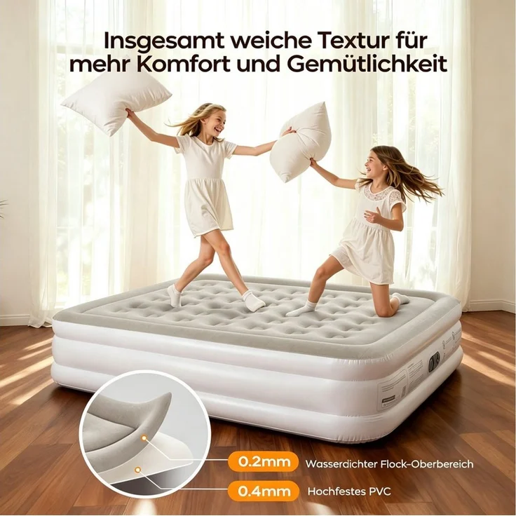 MC Star Luftmatratze Komfortable Luftmatratze 18″ hoch, bis 362 kg Tragkraft, (mit integrierter Pumpe, für Gäste, Camping & Zuhause, leise & pflegeleicht, platzsparend), Family Size, inkl. Tragetasche & Pumpe – Bild 3