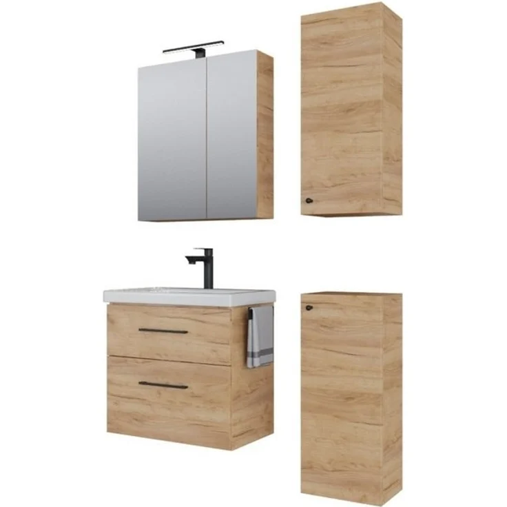 Planetmöbel Badmöbel-Set Badmöbel-Set mit Spiegelschrank 63cm und 2x Midischrank, (Waschbecken mit Unterschrank, Spiegelschrank Bad mit Beleuchtung) – Bild 4