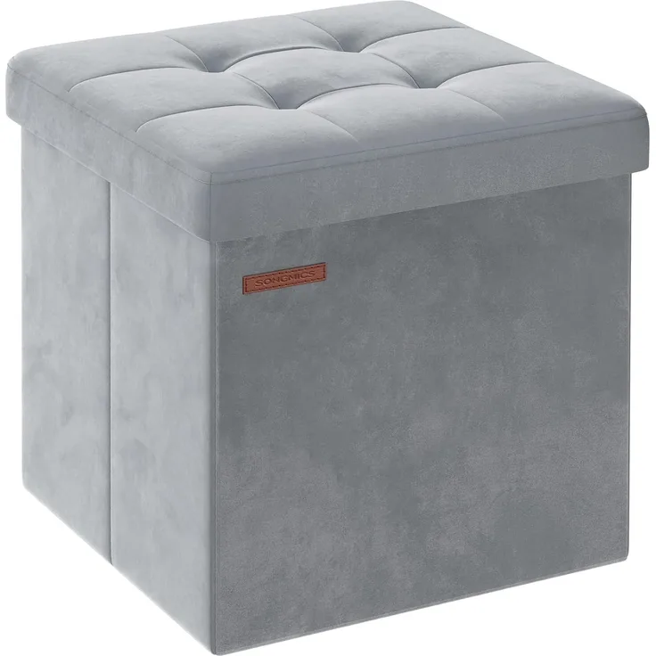 Songmics Sitztruhe mit Stauraum, Samt taubengrau, 38 x 38 x 38 cm